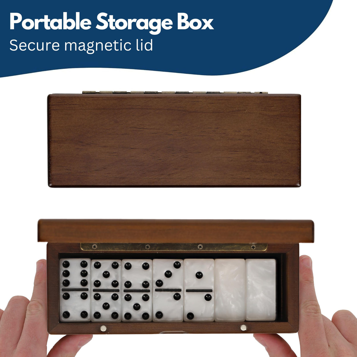 WE Games Double 6 Marbleized Dominoes in Magnetic Wooden Travel Box, Dominoes Set for Adults, White Color Double Six Domino with Marble Pattern