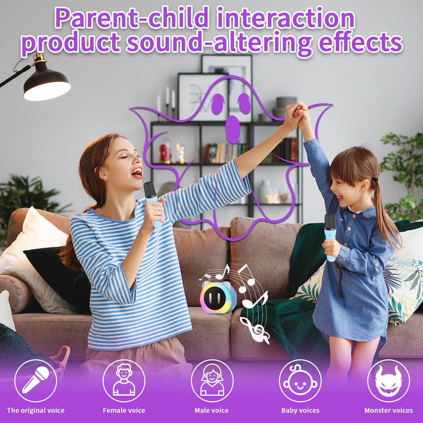 Mini Karaoke Machine for Kids Adults?Portable Karaoke Speaker with 2 Wireless Microphones?Toys Birthday for Girls 4,5,6,7,8,9,10,11,12+ Years (Blue)