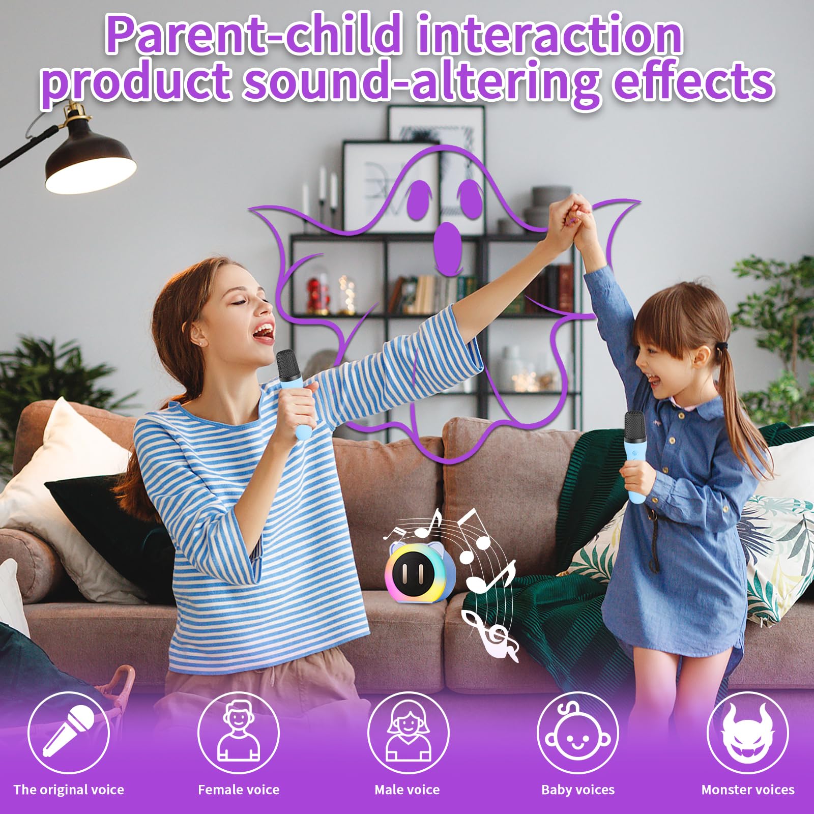 Mini Karaoke Machine for Kids Adults?Portable Karaoke Speaker with 2 Wireless Microphones?Toys Birthday for Girls 4,5,6,7,8,9,10,11,12+ Years (Blue)