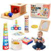 SmileyBubs Montessori Baby Toys 7-9 Months, Developmental Tools for 7+ Month Babies, Baby Sensory Toys - A Sliding Box, Mirror Puzzle, Stacking Cups