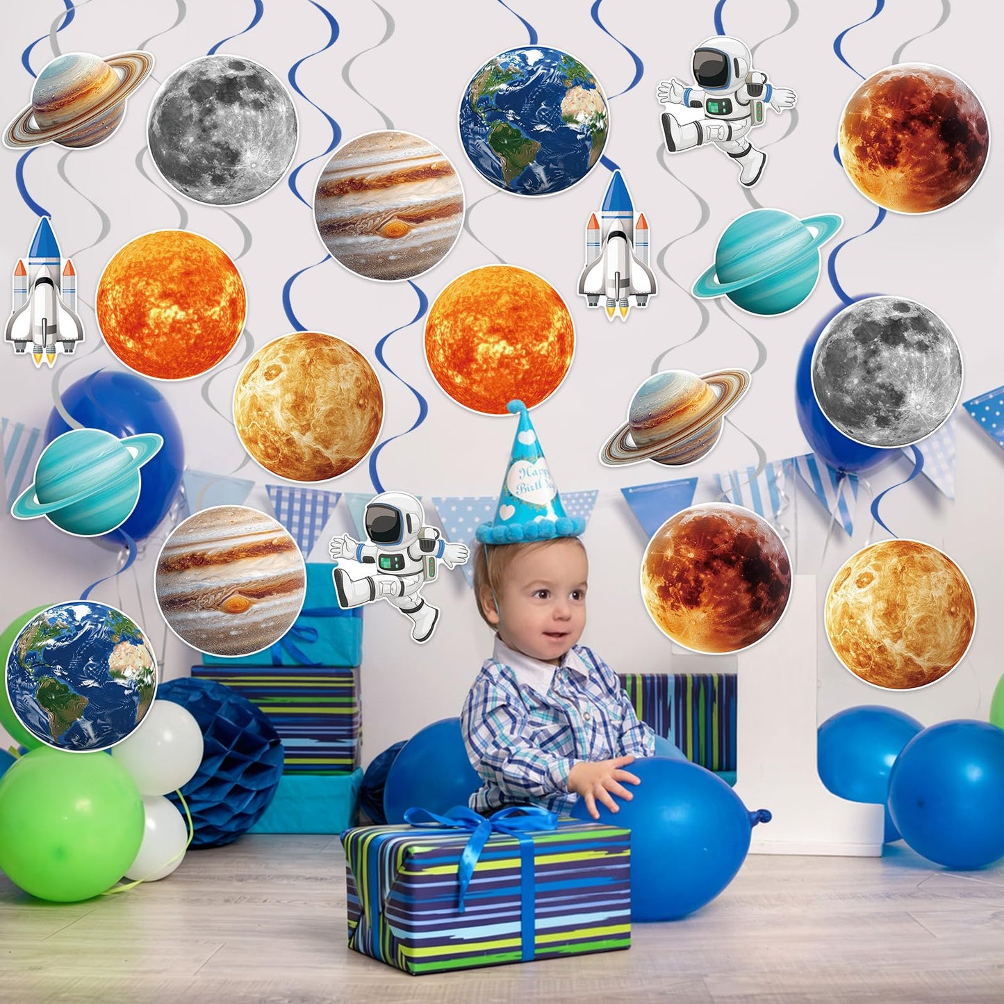 40Pcs Space Solar System Hanging Swirl Decorations, Outer Space Party Decoration Hanging Swirl Planet Astronaut Ceiling Hanging Decorations for Party