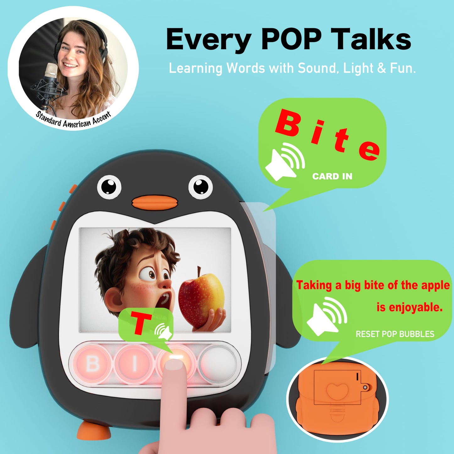 COOVA Word Pop & Talking Flash Cards for Kids Ages 4-8, pop it ABC & Spelling, Matching Letter Game, Sight Words Flash Cards Kindergarten & 1st Grade