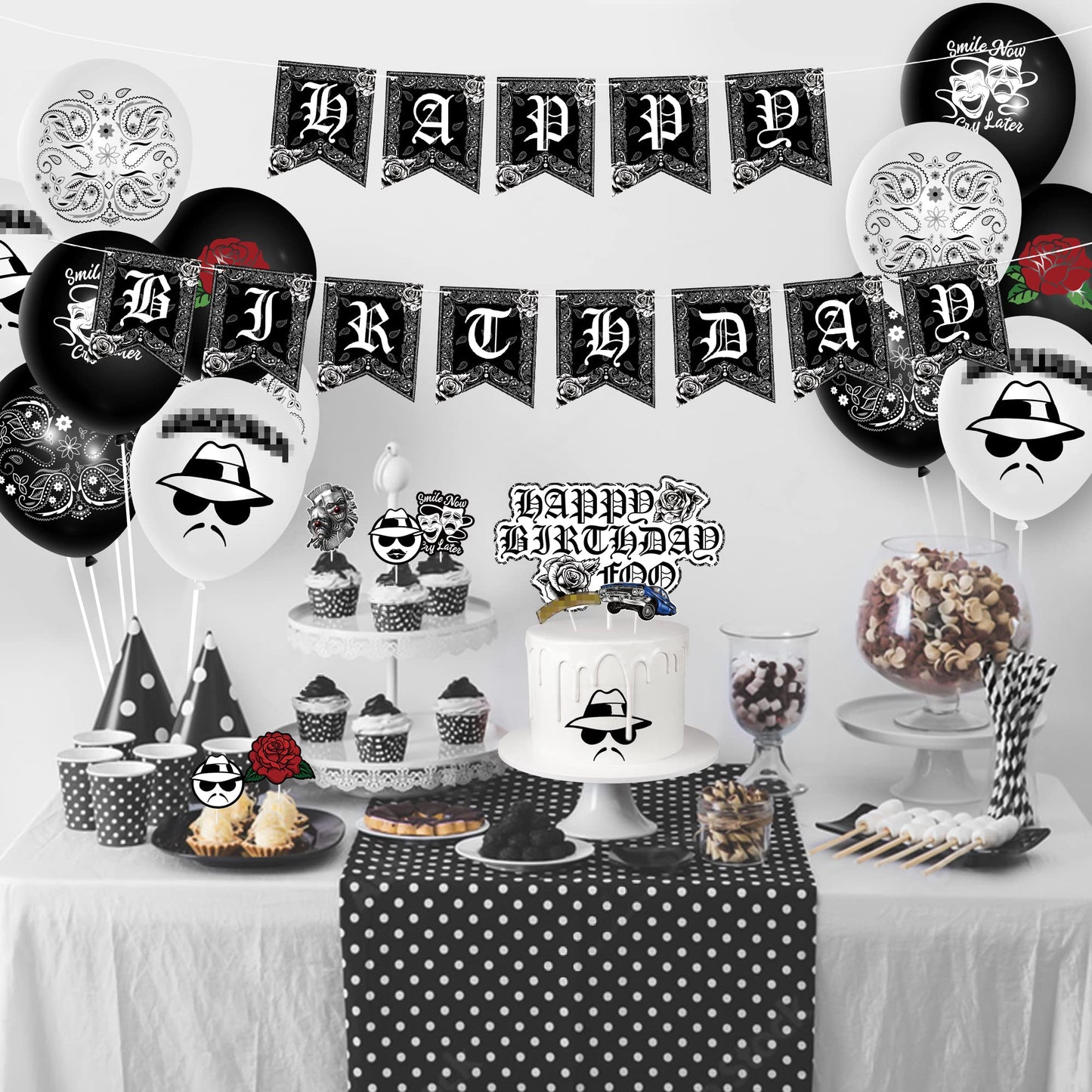 Wood Homing 51PCS Cholo Birthday Party Decorations, Early 2000s Party Kit for Teens, Old School Black Cholo Theme Balloons, Happy Birthday Banner