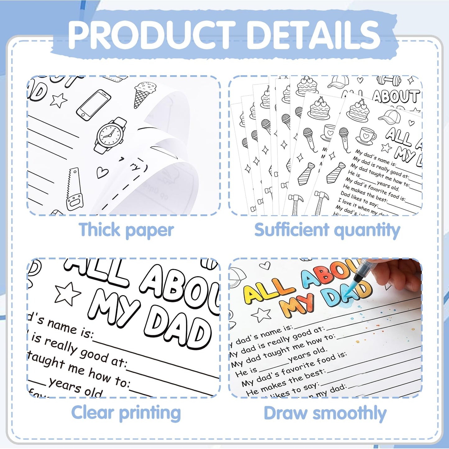 Vemfare Father's Day Coloring Poster - 36 Pcs All About My Dad Coloring Posters, Fathers Day Crafts, Preschool School Classroom Activities DIY Craft