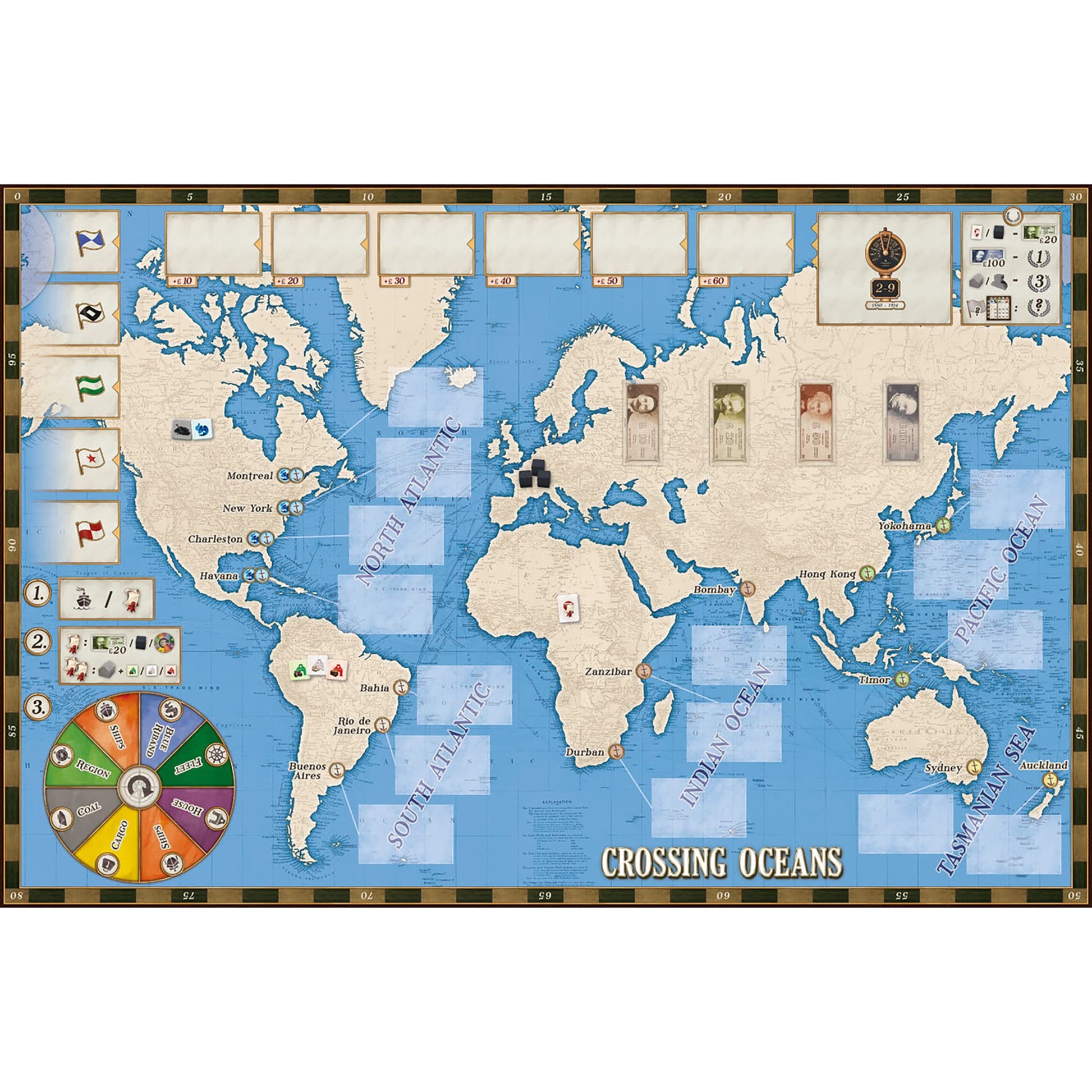 Rio Grande Games Crossing Oceans: Economic Strategy Maritime Board Game for 2-4 Players, Ages 14+, 19th Century Trading Game with 45-90 Minute
