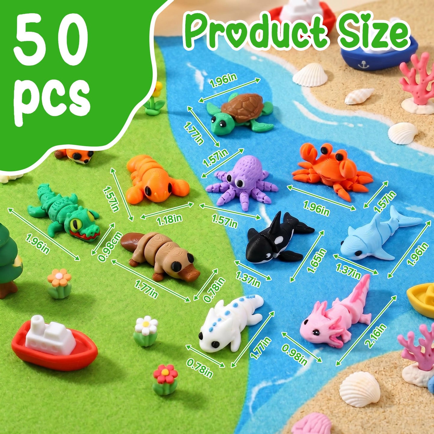Lufstd 50 Pcs Mini 3D Printed Animals Bulk, Individually Wrapped