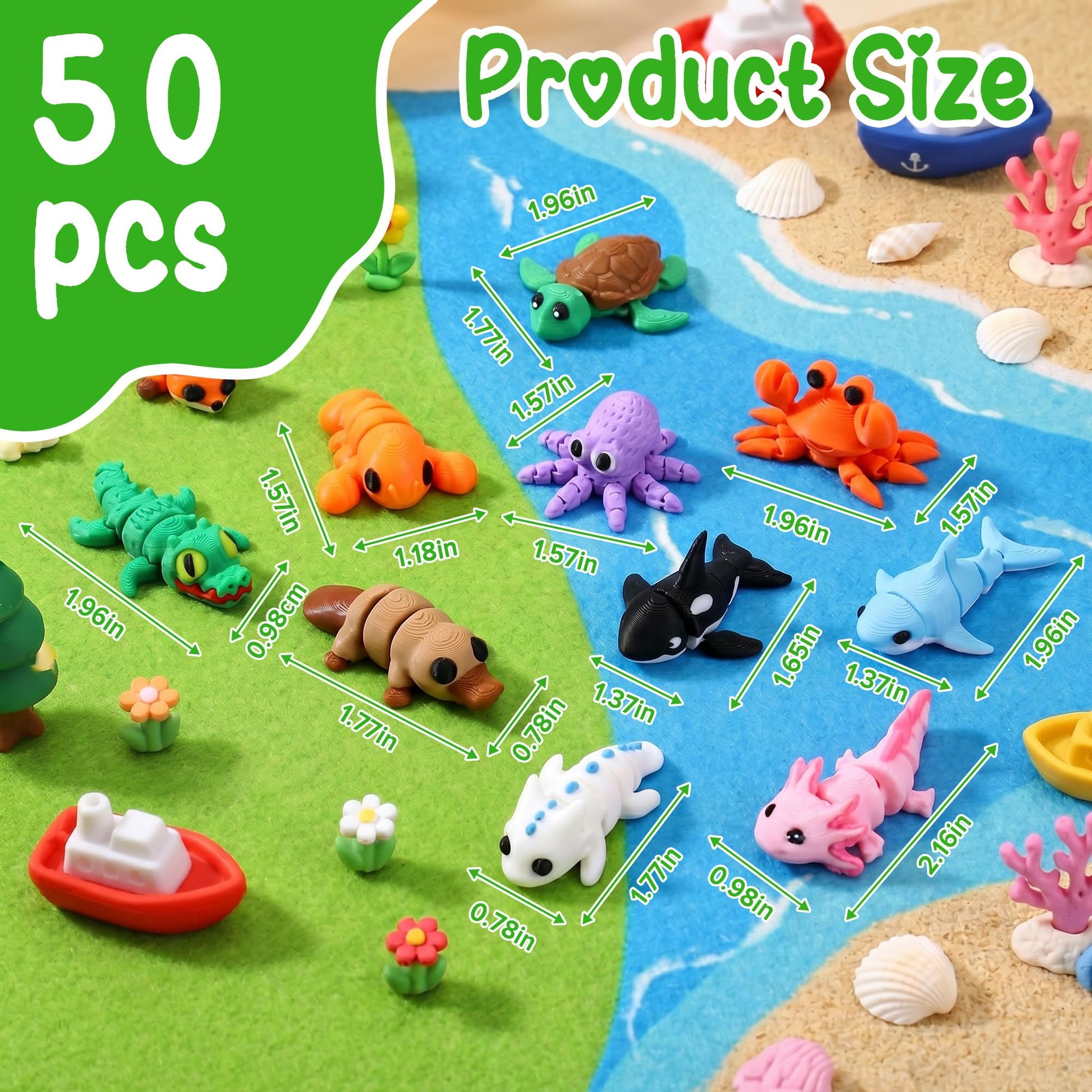 Lufstd 50 Pcs Mini 3D Printed Animals Bulk, Individually Wrapped