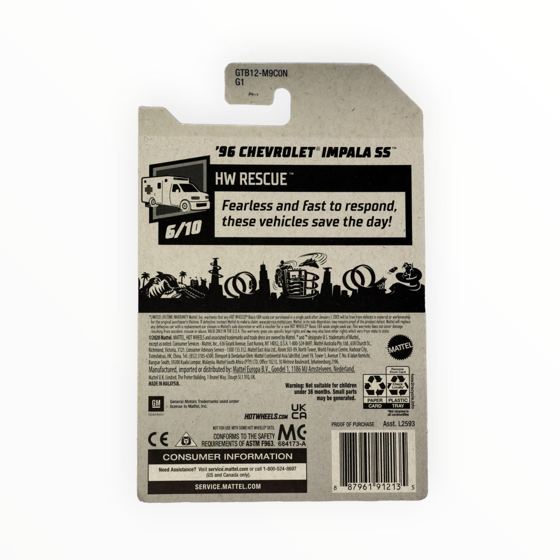 Hot Wheels '96 Chevrolet Impala SS, [White] 227/250 Rescue 6/10