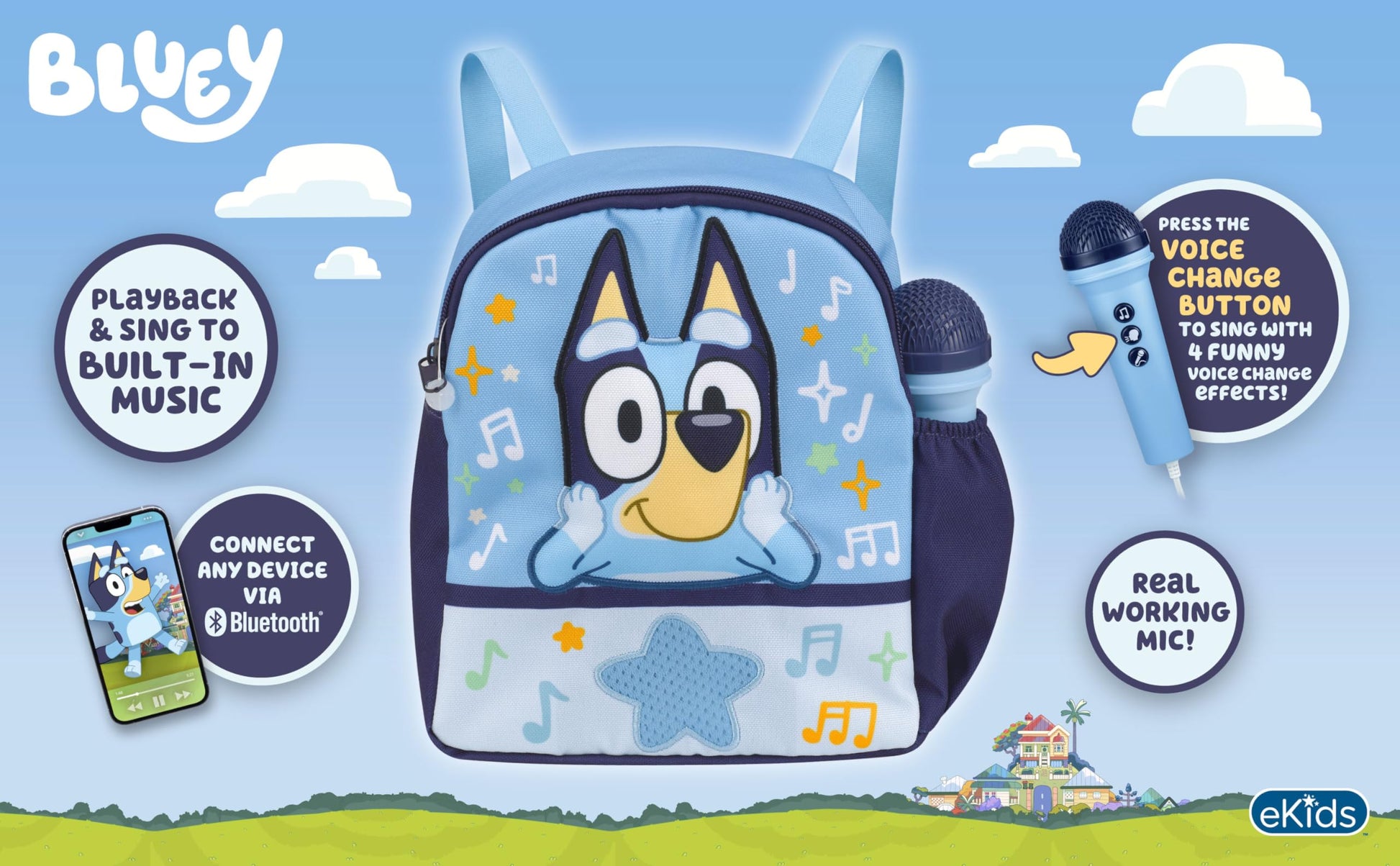 Bluey Voice Changer for Kids, Bluetooth Karaoke Boombox with Built-in Music, Designed for Fans of Bluey Toys