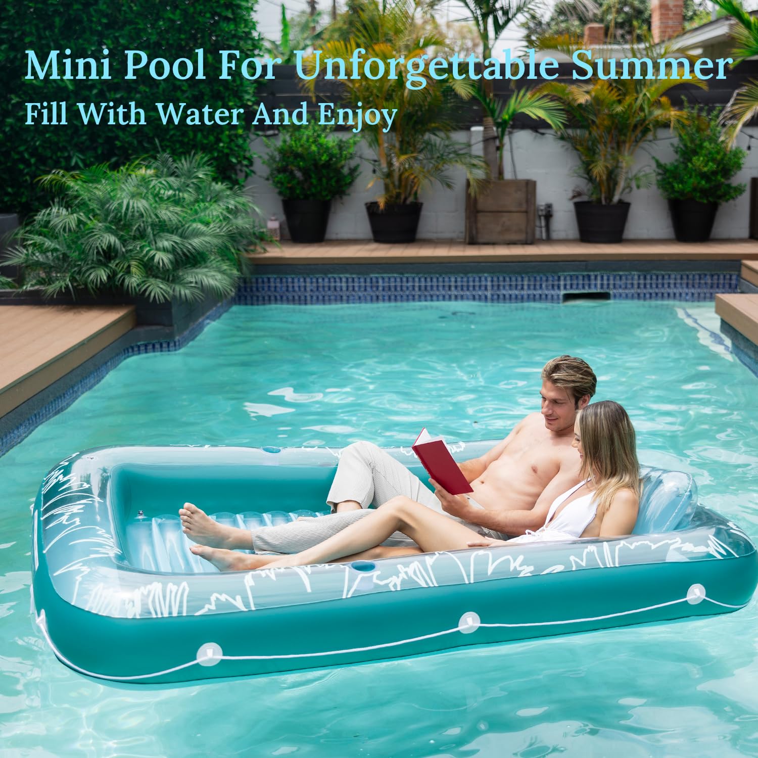 Sunrio Inflatable Tanning Pool Lounger Float for Adults - Blow up Pool & Lake floaties Sunbathing Tub Tanning Bed with Pillow and Drink Holders