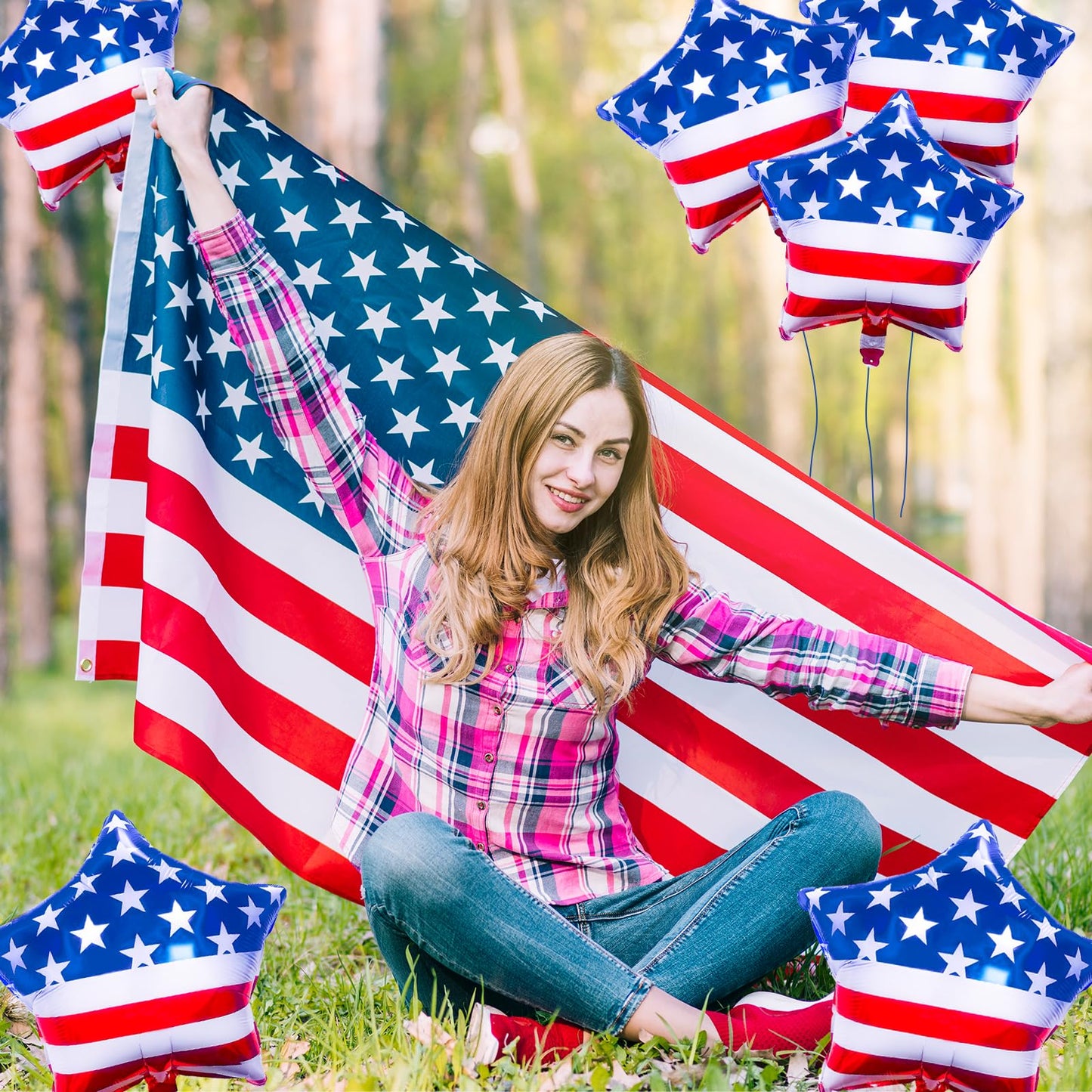10 Pieces 18 Inches American Flag Star Foil Balloons, Patriotic Red, White, and Blue Mylar Star Shaped Balloons for 4th of July, Independence Day