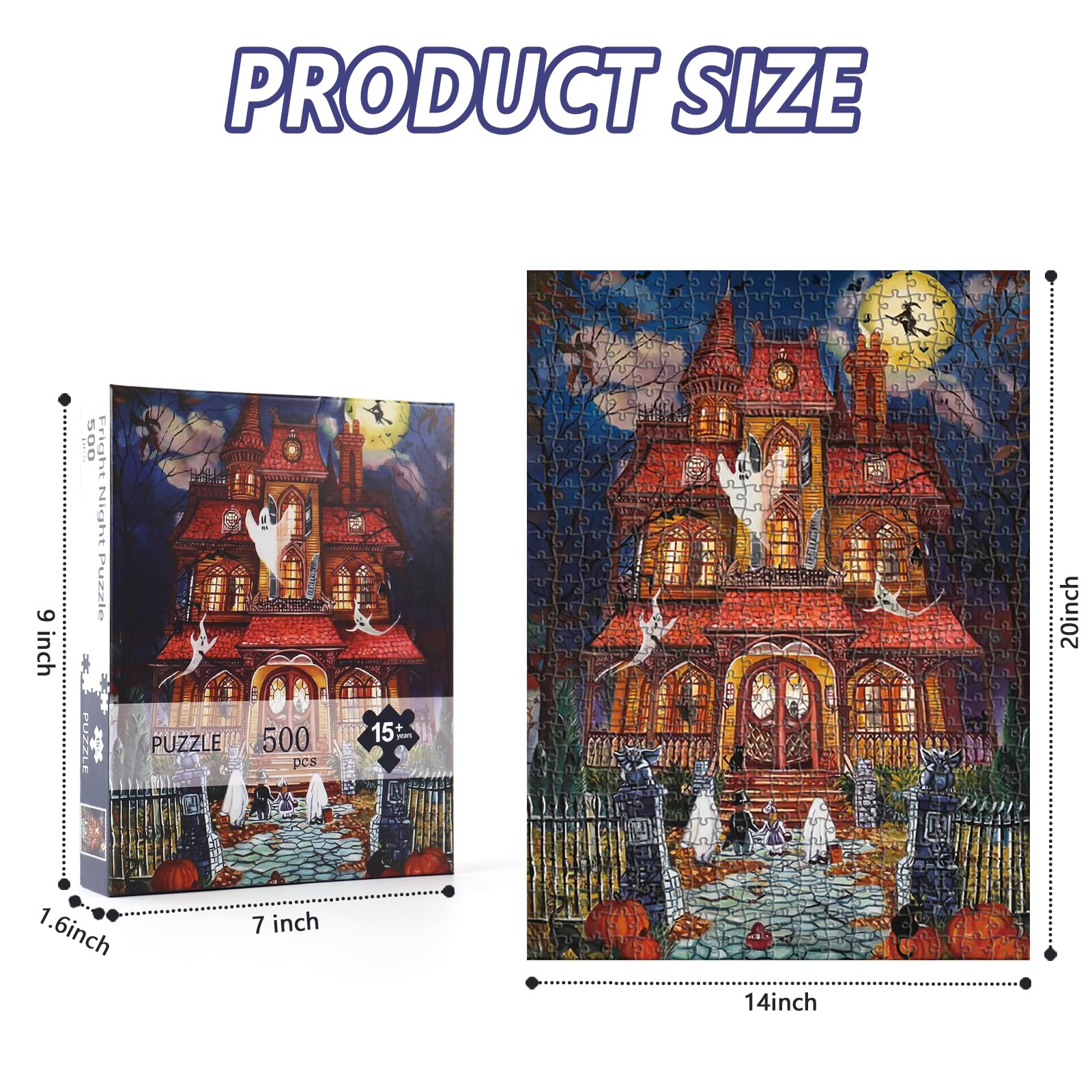 Motiloo 500 Piece Puzzles for Adults, Halloween Fright Night Theme