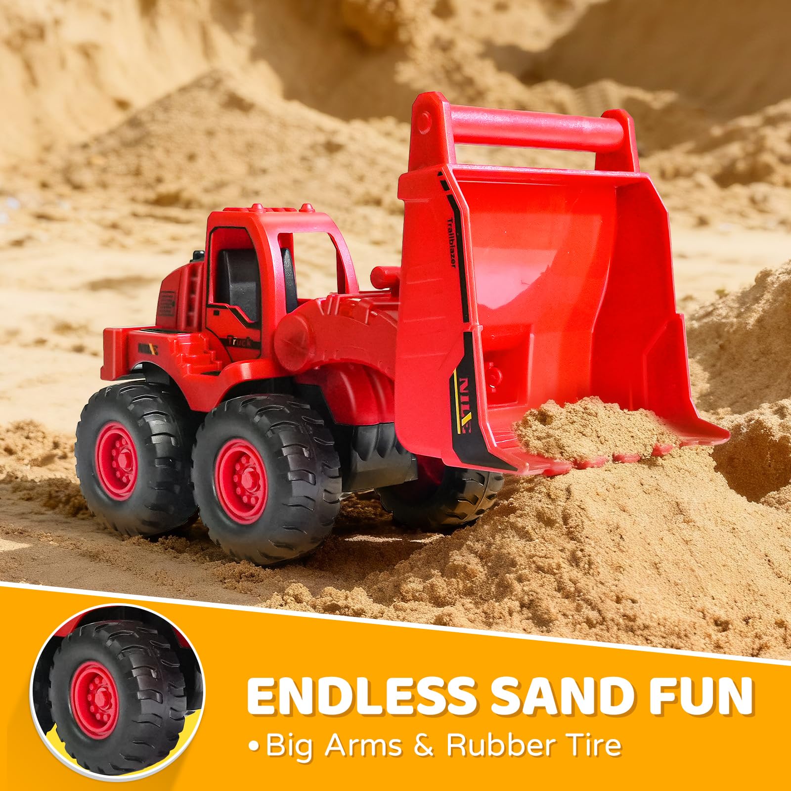 Beestech Construction Toys, Friction Powered Excavator Loader Truck Vehicles, Beach Sand Sandbox Toys for 3, 4, 5 Years Old Boys Kids Girls (2 Pack)