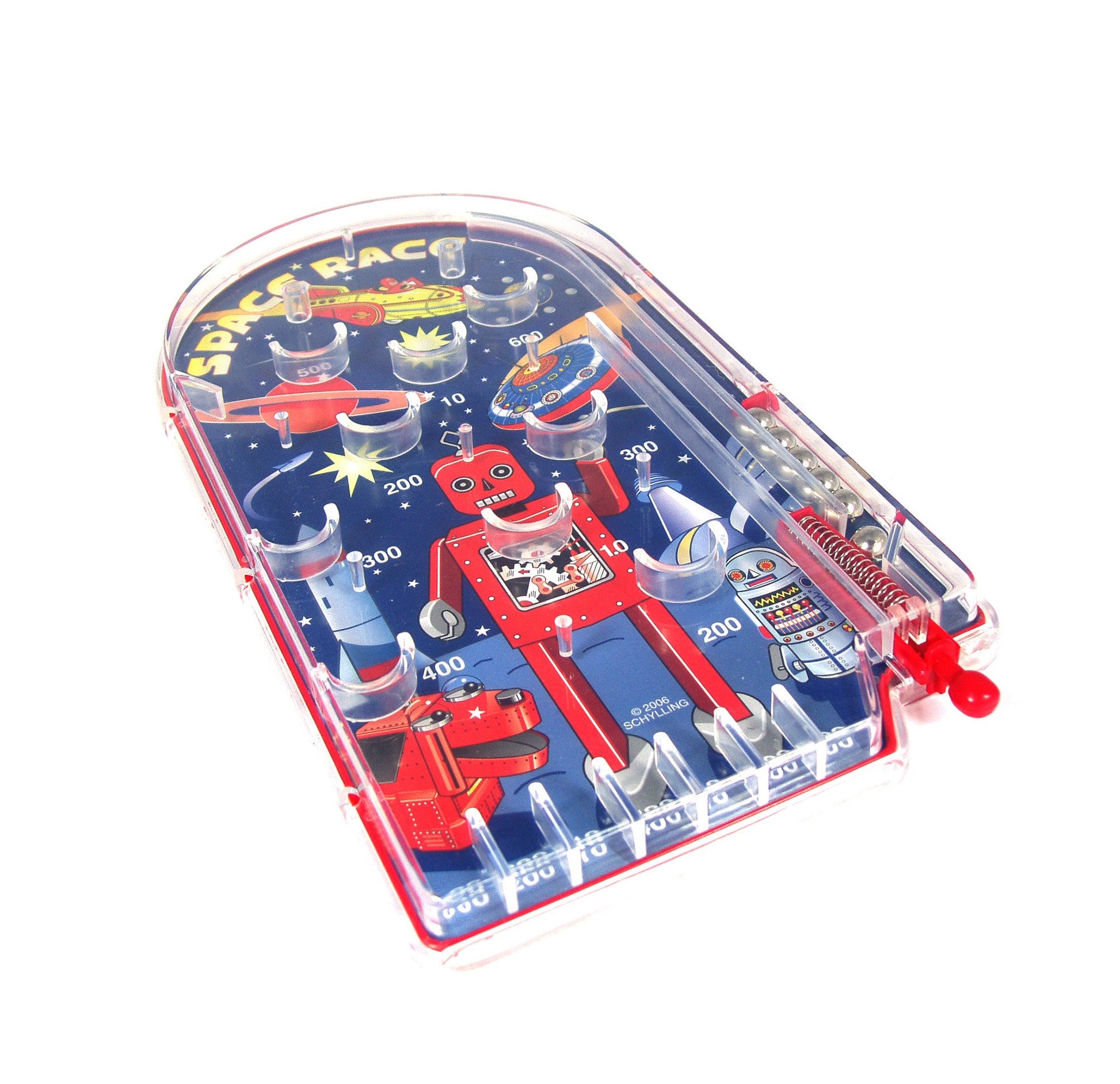 Schylling Space Race Pinball Game - Portable Retro Pinball Toy - Sturdy Construction with Lever, Metal Balls, and Classic Space Design - Ages 3 and Up