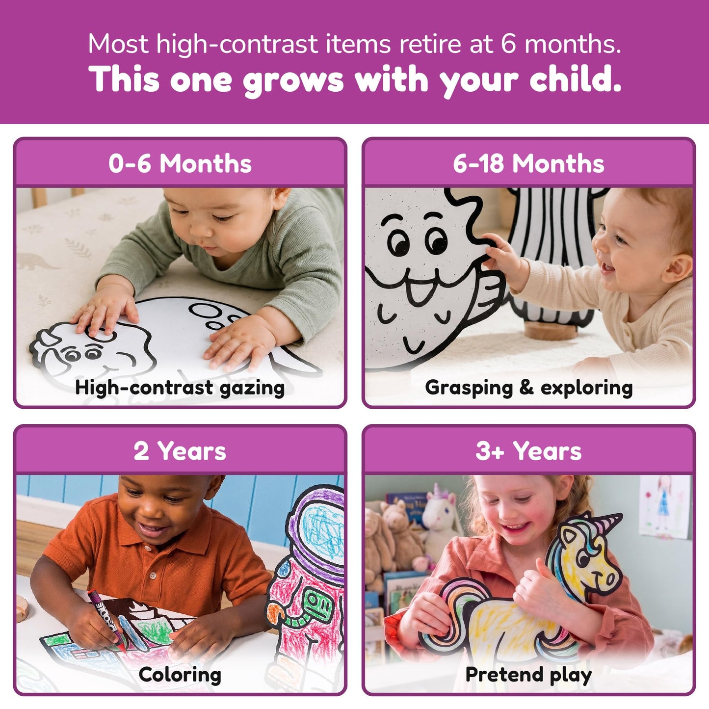 DoodleFace High-Contrast Black & White 3D Farm Animals - Builds Baby Vision Books & Cards Can't. Then Toddler Motor Skills for School. Re-Colorable