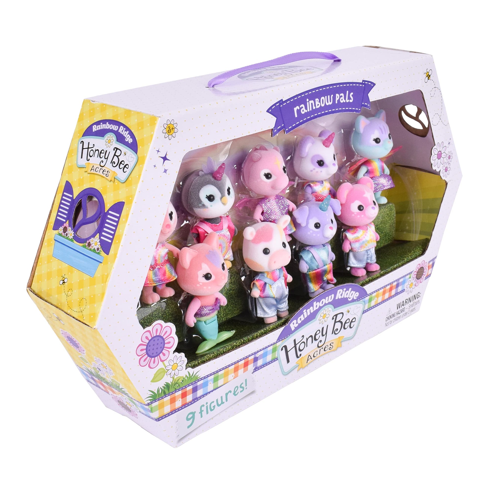 Sunny Days Entertainment Honey Bee Acres Rainbow Ridge Pals - 9 Miniature Flocked Dolls | Small Fantasy Collectible Figures | Pretend Play Toys for