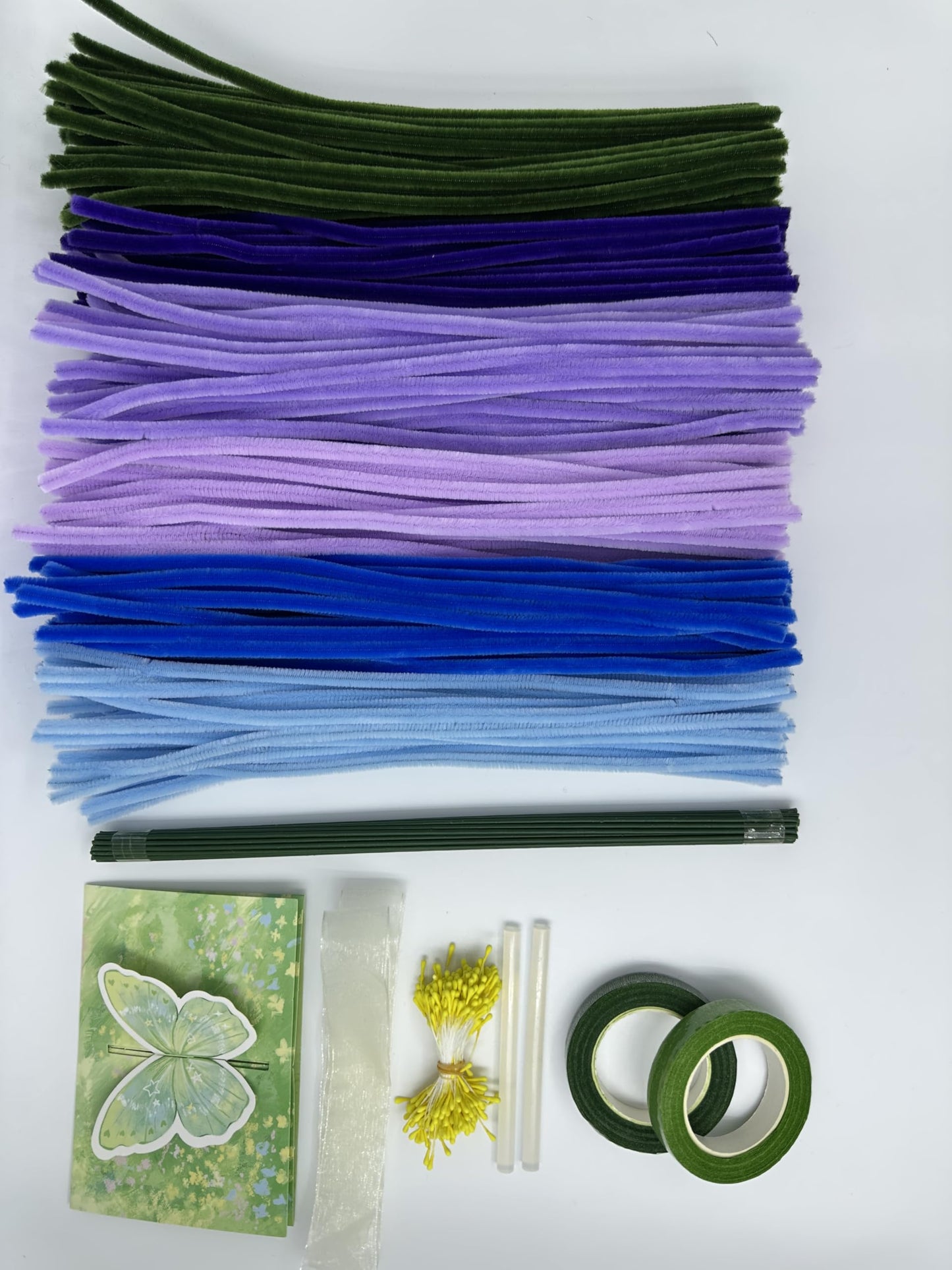 SYMHHA 300Pcs Pipe Cleaners Craft Kit for Flower Bouquets, 6Colors Thick Chenille Stems with Floral Accessories,DIY Art Creative School Crafts