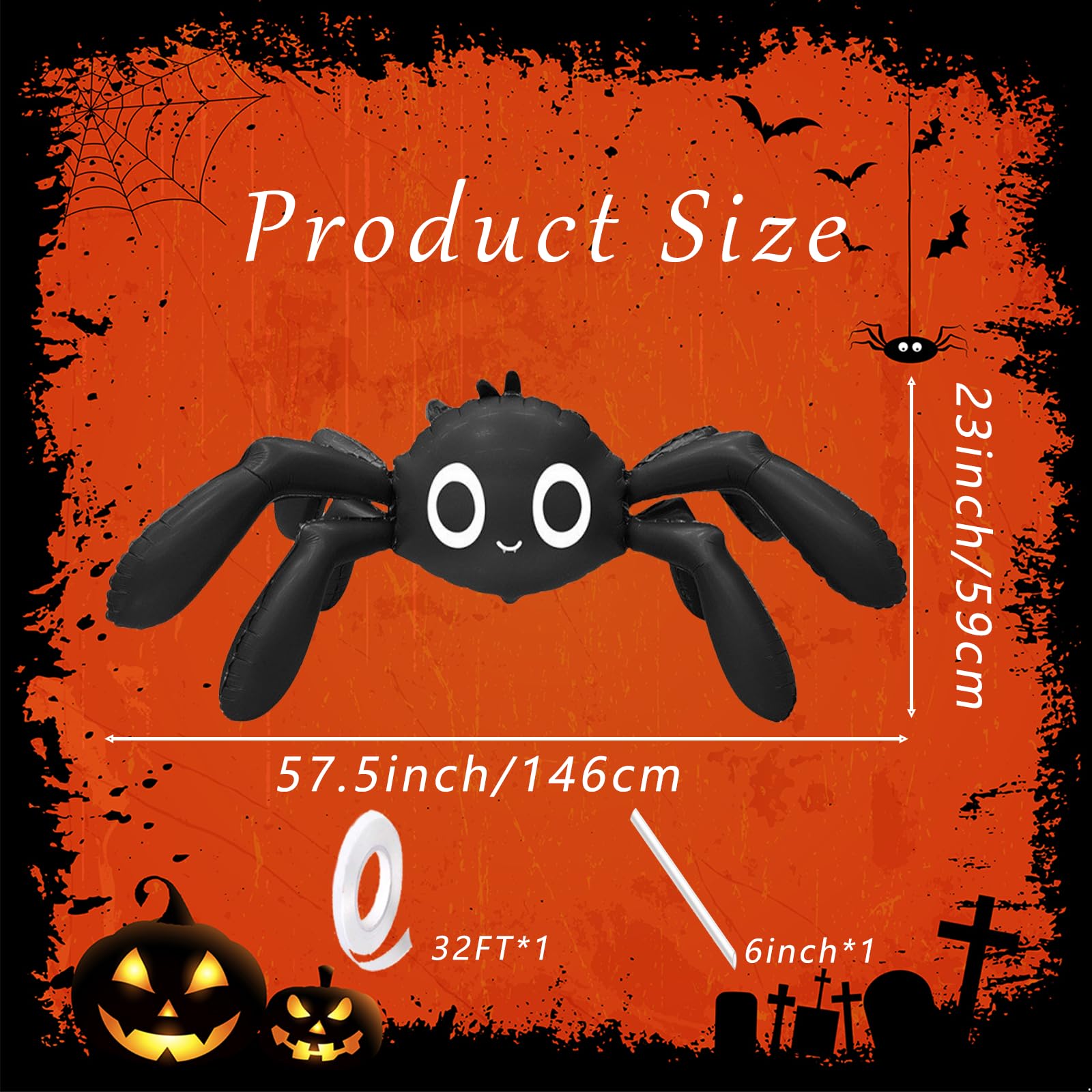 Tedercle 57 Inches Spider Foil Balloon, Large Cute 6-Legged Black Spider Design Mylar Balloon for Spooky Trick-or-Treating, Haunted House Decorations