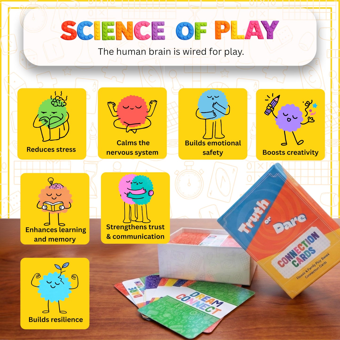 Mellow Minds Truth or Dare Card Game for Families, Couples & Friends - 100 Fun Conversation & Connection Cards for Game Night, Bonding, Parties & Road