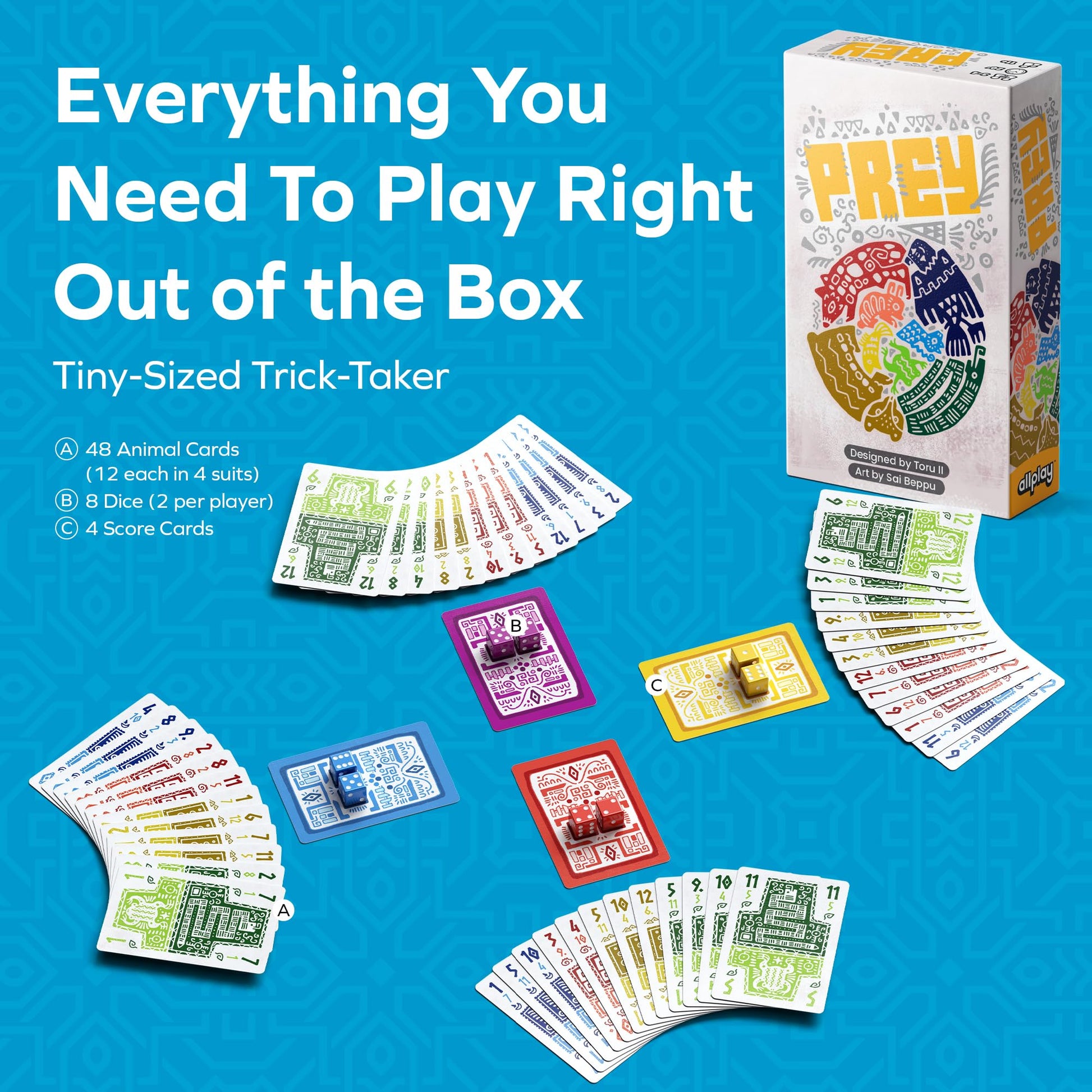 Allplay Prey Board Game - A Tiny Trick-Taker that Fits in Your Pocket - Flip Your Cards Over Halfway Through - Travel-Sized for Adults & Families