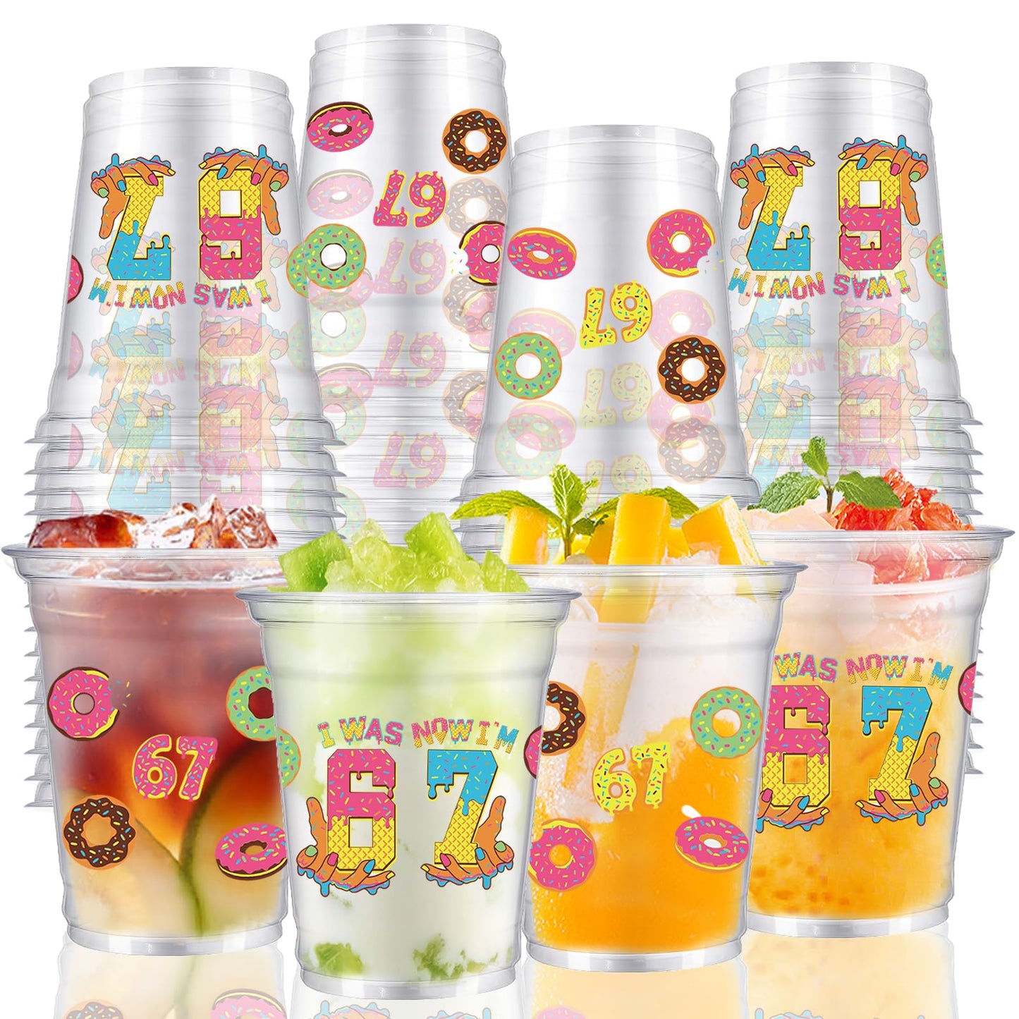 tmlfep 67 party decoration cups 67 Ice Cream Drip Plastic Cups, 50pcs 12 oz 67 Meme theme Ice Cream Drip Disposable Cups for for Birthday Baseball