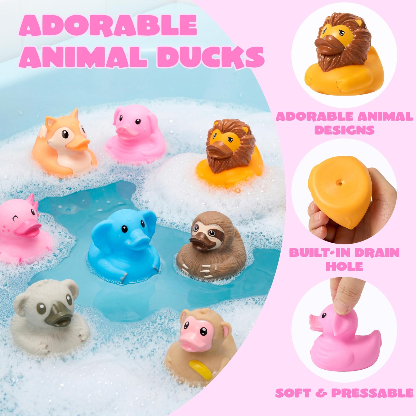 JOYIN 9 Pack Animal Rubber Duck Bath Toys, 2.3 Inch Rubber Squeaky Animal Toys, Cute Mini Zoo Animals for Bathtub Play, Party Favors, Easter Basket