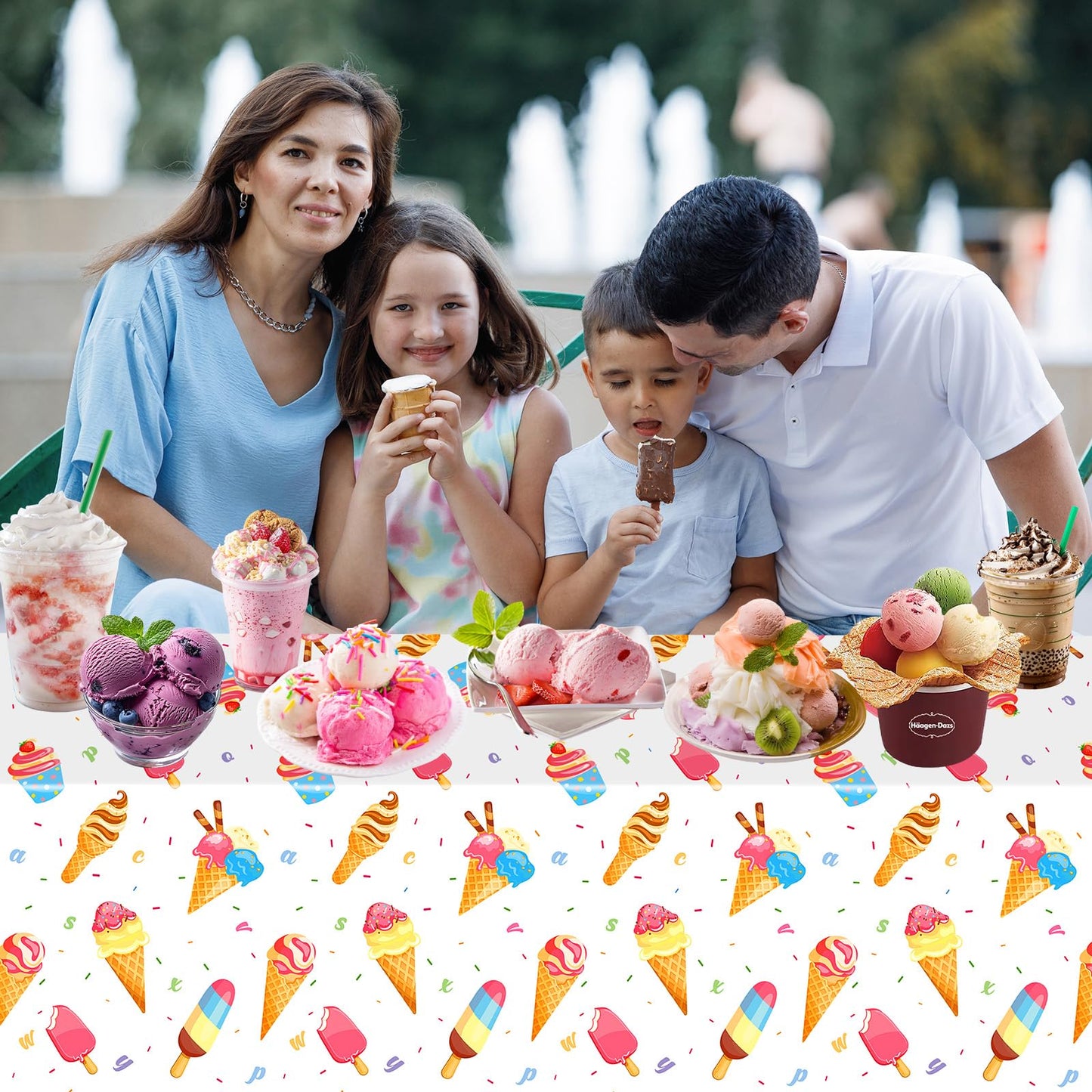 Ice Cream Party Decorations Tablecloth - 2 Pcs Ice Cream Table Cloth, Disposable Plastic Rectangle Summer Icecream Themed Table Cover for Kids