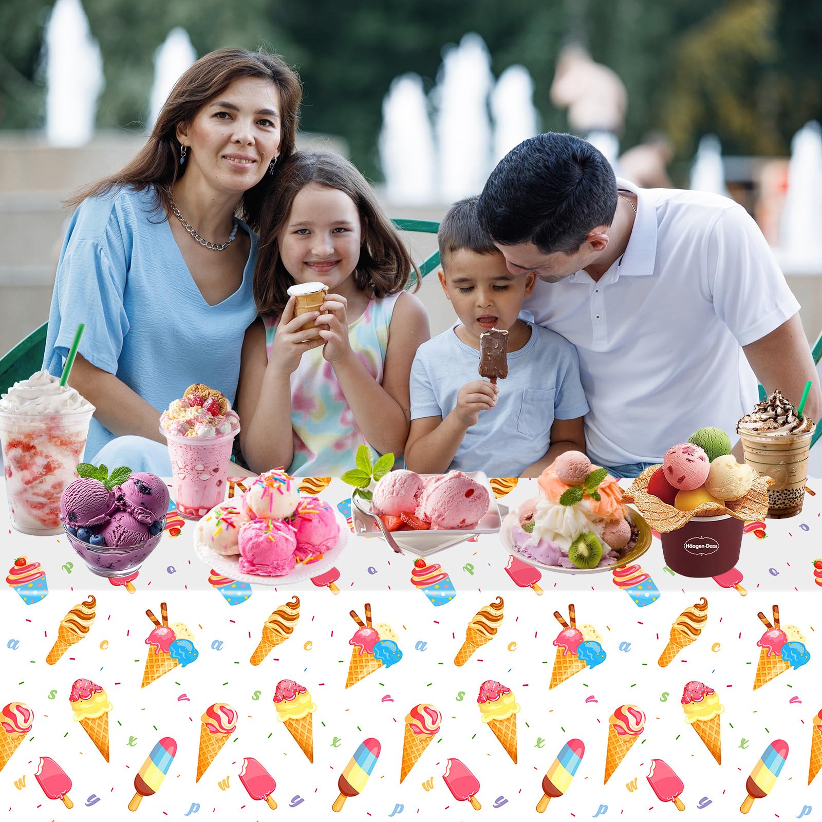 Ice Cream Party Decorations Tablecloth - 2 Pcs Ice Cream Table Cloth, Disposable Plastic Rectangle Summer Icecream Themed Table Cover for Kids