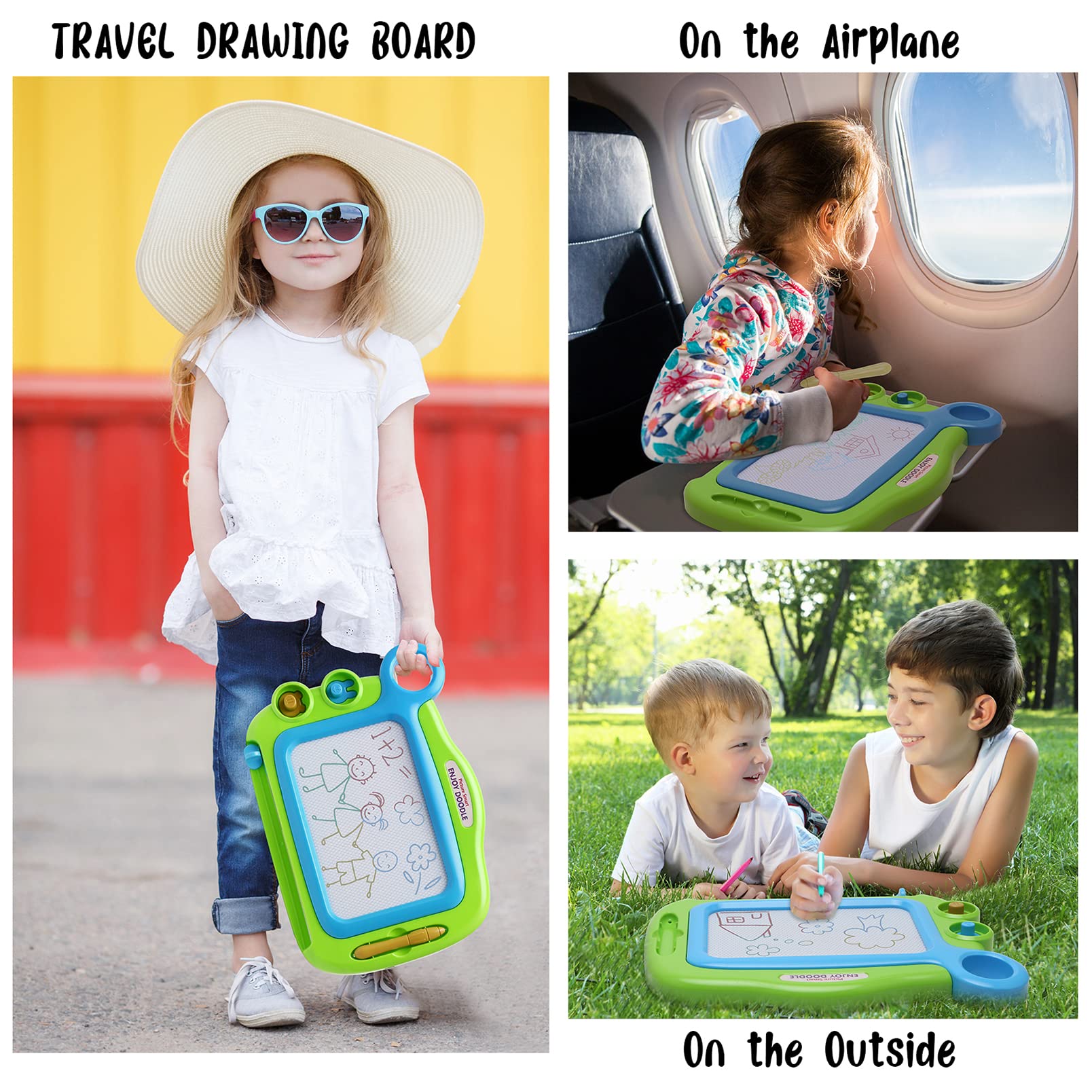 ALISKAGZE Magnetic Drawing Board for Toddlers Age 3-5, Green Erasable Doodle Pad, Screen-Free Travel Toy for Airplane & Road Trip Essentials
