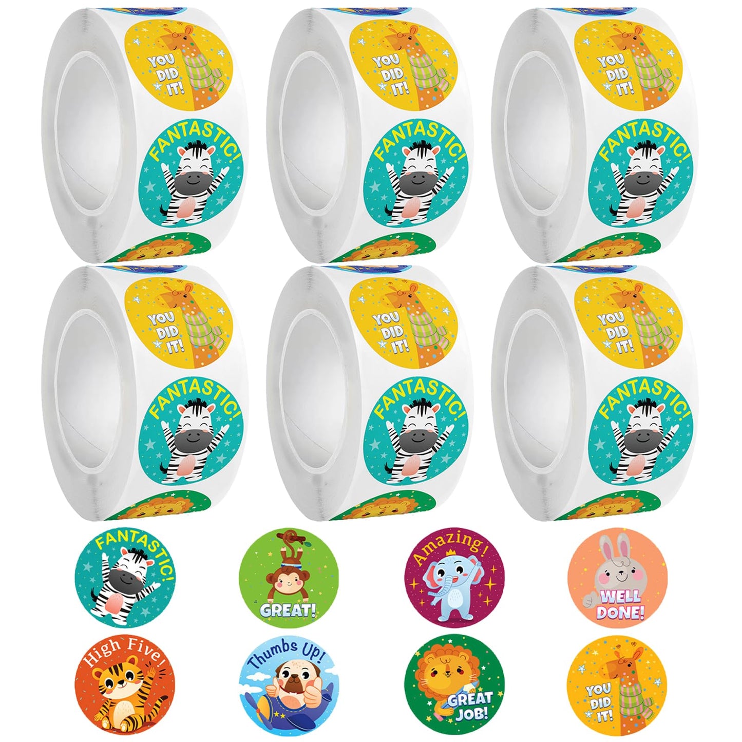 Decorwell 3000PCS Reward Stickers for Kids, 1 Inch Good Job Stickers Bulk 8 Animal Patterns, Classroom Incentive Stickers for Teachers, Party Favors