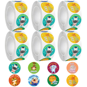 Decorwell 3000PCS Reward Stickers for Kids, 1 Inch Good Job Stickers Bulk 8 Animal Patterns, Classroom Incentive Stickers for Teachers, Party Favors