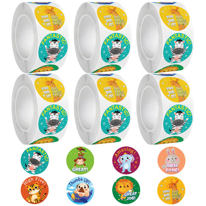 Decorwell 3000PCS Reward Stickers for Kids, 1 Inch Good Job Stickers Bulk 8 Animal Patterns, Classroom Incentive Stickers for Teachers, Party Favors