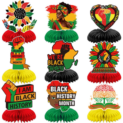 Black History Month Decorations: 9pcs Black History Month Honeycomb Centerpieces for African American Holiday Party Table Decor