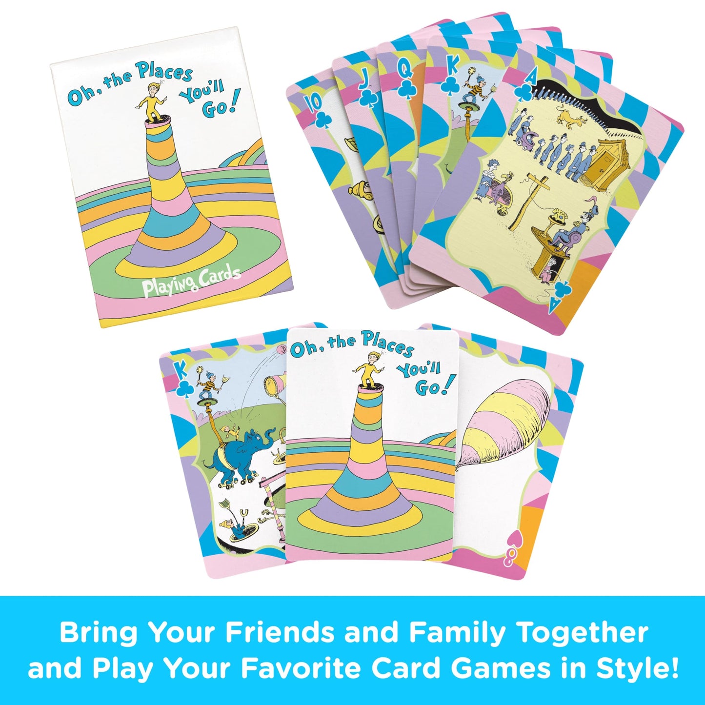 Aquarius Oh The Places You'll Go Playing Cards Standard Size - Dr Seuss Themed Novelty Deck with 52 Unique Designs - Collectible Merchandise Gift