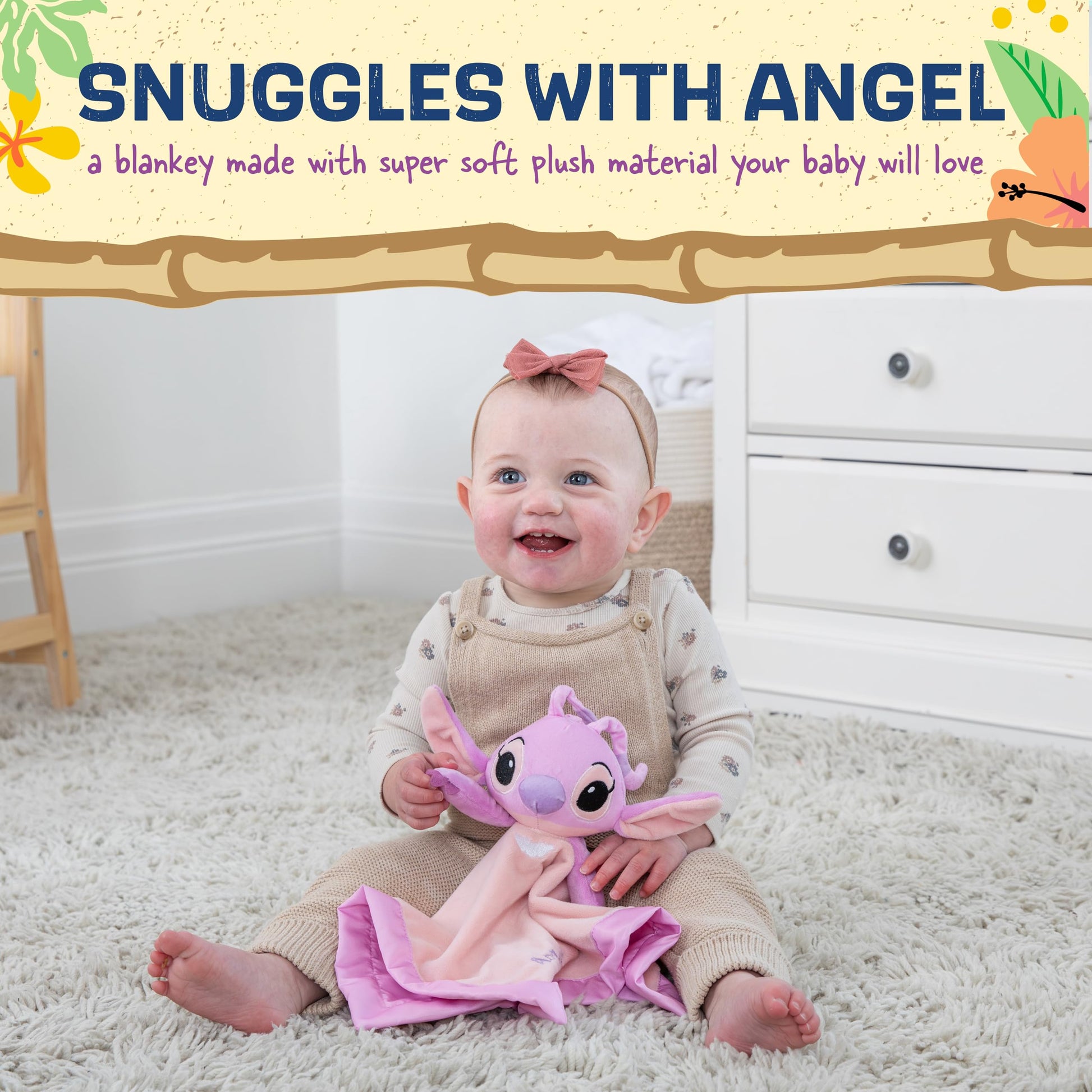 Kids Preferred Disney Baby Lilo and Stitch 12 Inch Angel Plush Newborn Toddler Baby Blanket Lovey, Snuggle Toy Stuffed Animal Baby Blankets for Girls