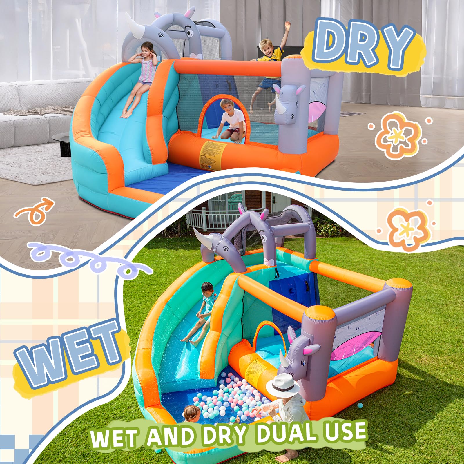 SunSports Inflatable Water Slide for Kids Backyard, Bounce House for Kids, Water Bounce House with Waterslide, Blow Up Water Park Bouncy House