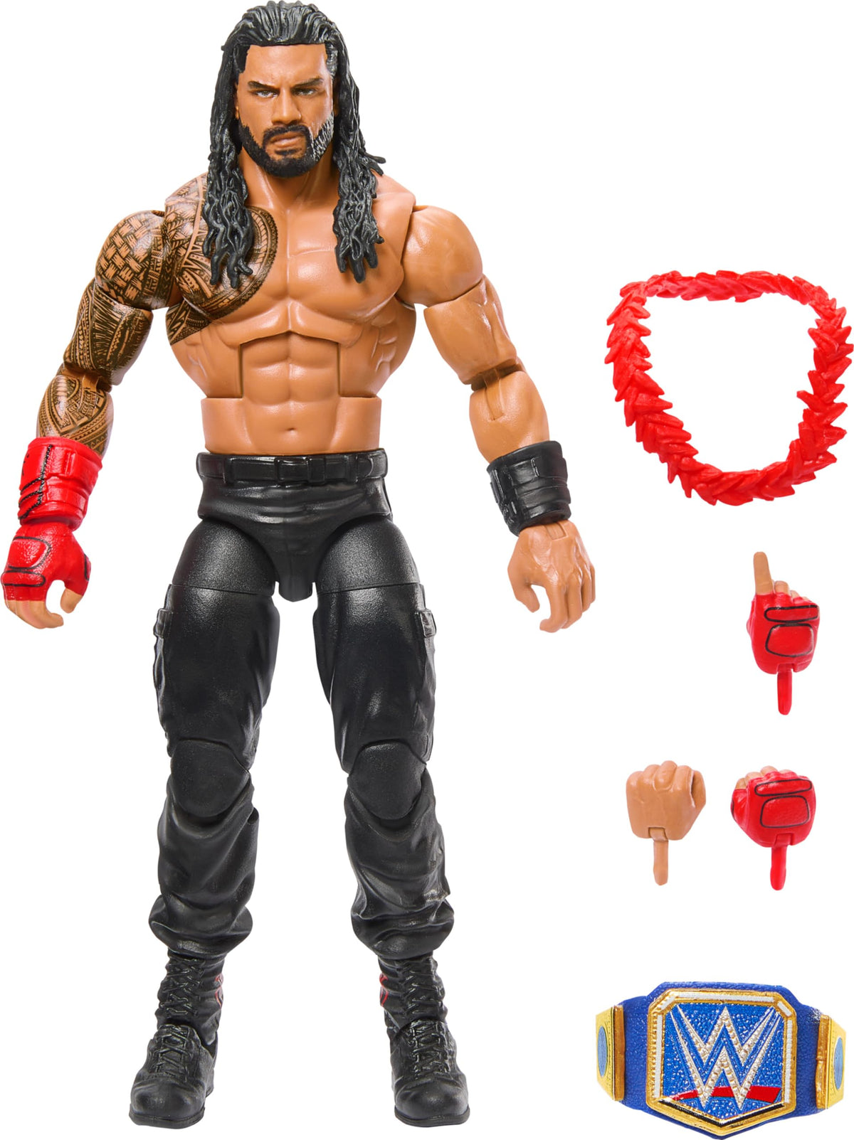Mattel WWE Elite Collection Top Picks Action Figure & Accessories Set, Roman Reigns 6-inch Collectible with Swappable Hands, Ring Gear & 25