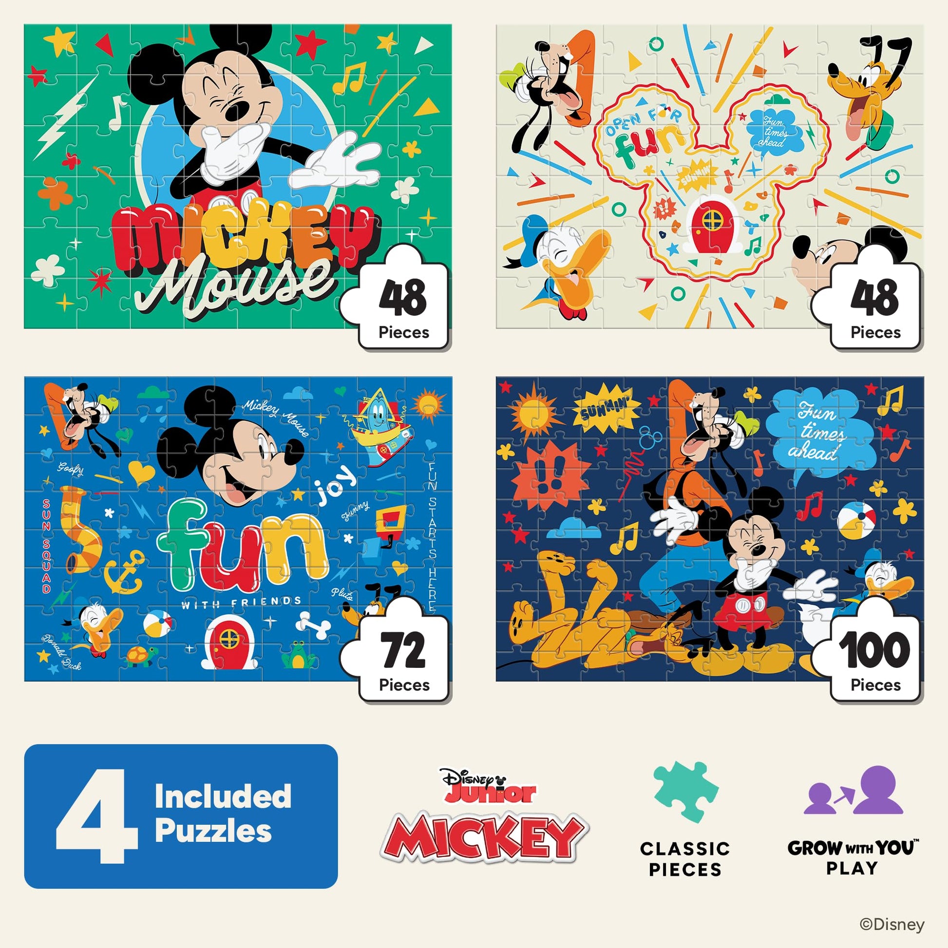 Disney Mickey Mouse 4 Pack Multipack Jigsaw Puzzlesor Kids Ages 3-6+