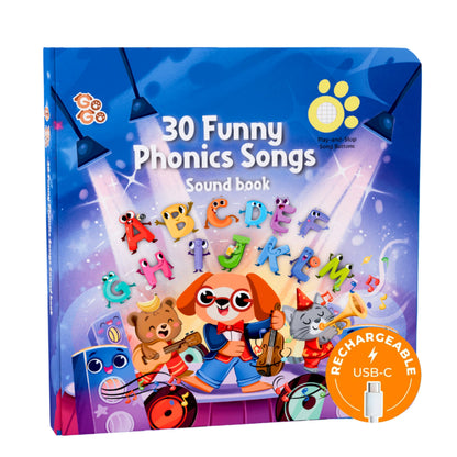 GO GO 30 Funny Phonics Songs Sound Book, A-Z Letter Sound Songs, USB-C Rechargeable, Preschool & Kindergarten Learn to Read for 3 Year olds, Perfect