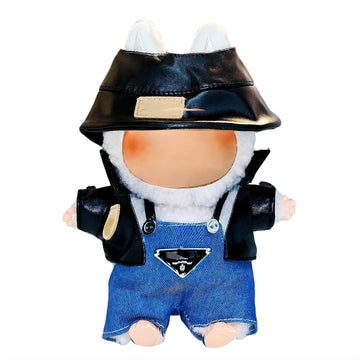 17cm Doll Clothes Set,Match Denim Overalls with a Leather Jacket and a Black Hat for 17cm Dolls?Cute Dress Up Fashion,?No Doll Included ?