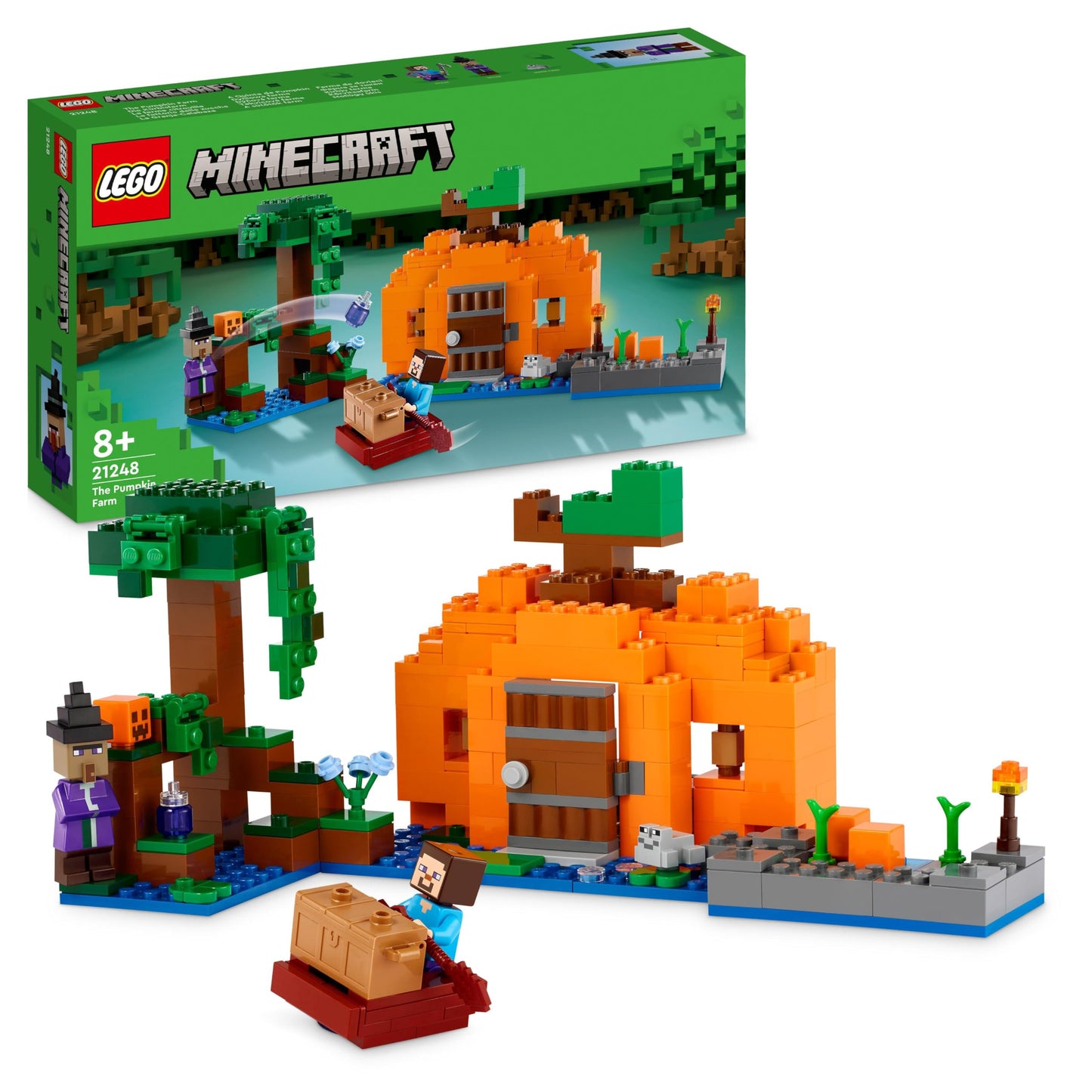 Lego Minecraft The Pumpkin Farm 21248 Building Toy, Hands-on Action in The Swamp Biome Featuring Steve, a Witch, Frog, Boat, Treasure Chest
