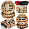 Eywusco 168pcs Spooky Rustic Alphabet Birthday Party Supplies Paper Plates Napkins Cups Disposable Colorful Light Bulbs Tableware Set Party