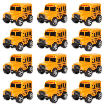 12 Pack in Box Chubby School Bus Model Toys - 4 inches Classic Long Nose Friction Powered 360 Rotation Vehicles - Ideal Gift, Party Favors for Kids (1