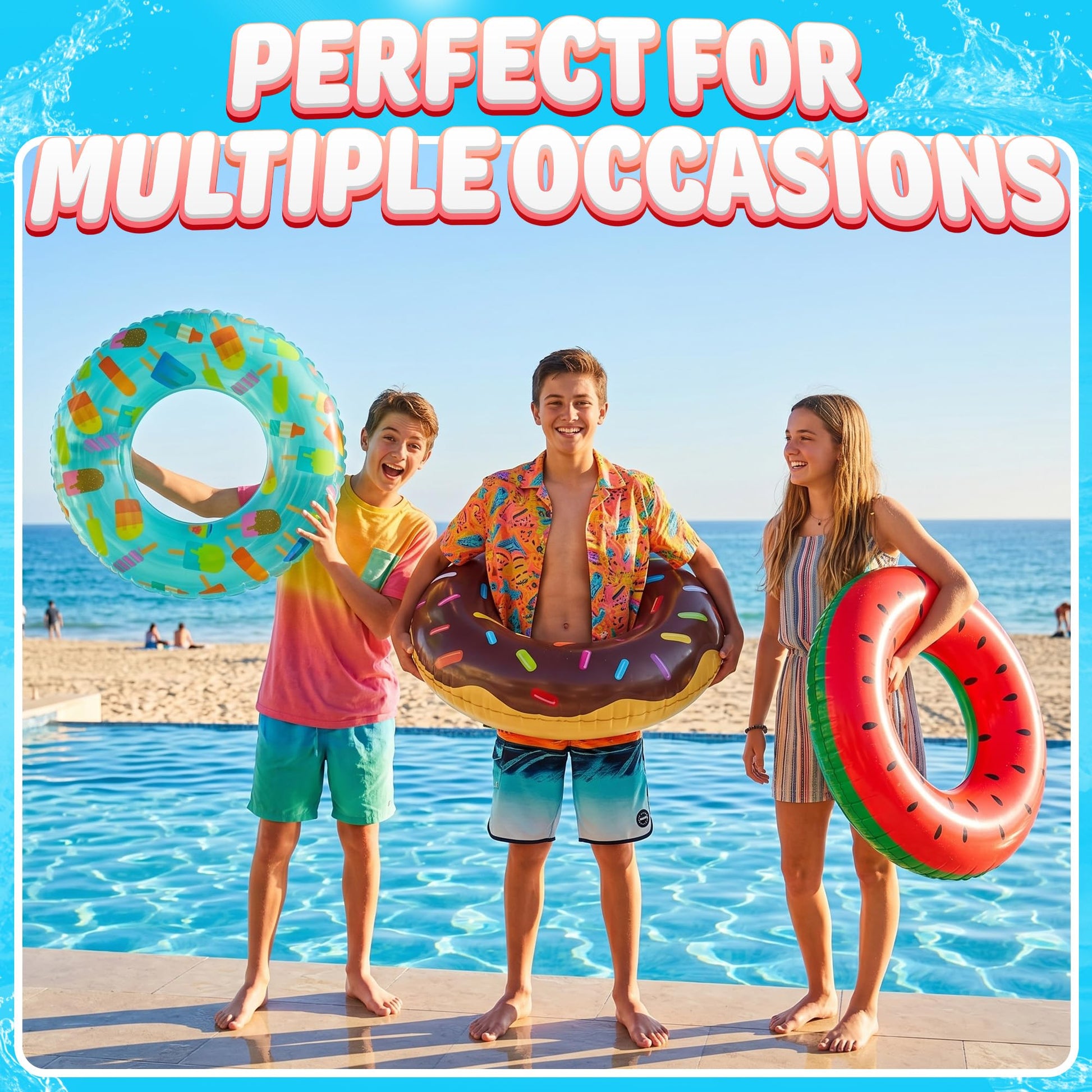 Kids Inflatable Pool Floats (3-Pack) Swim Rings for Pool & Beach Fun