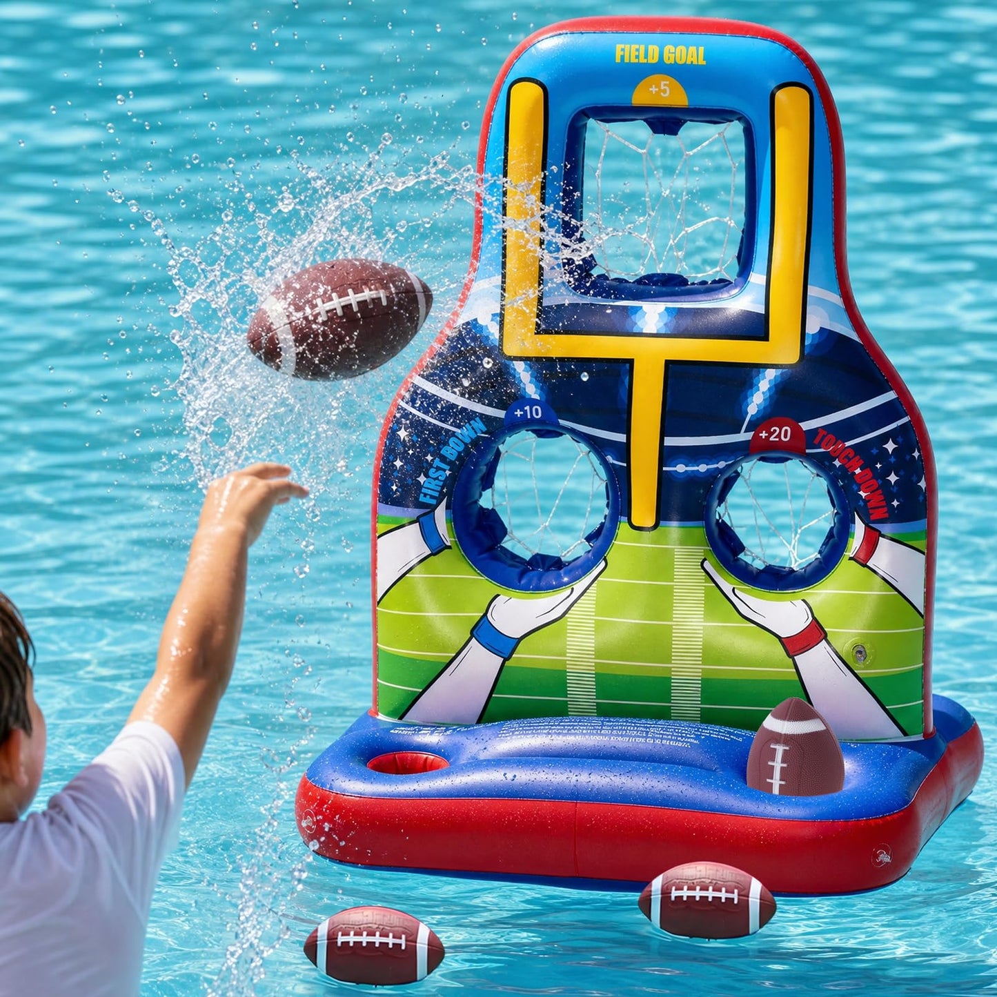 Inflatable Football Toss Pool Games Set, Fun Pool Float Toys for Kids Teens