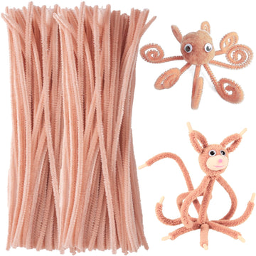 STSTR 100PCS Light Brown Pipe Cleaners, Christmas Tan Pipe Cleaners for Crafts, Solid Color Craft Supplies, Fuzzy Sticks Set for DIY Arts Crafts