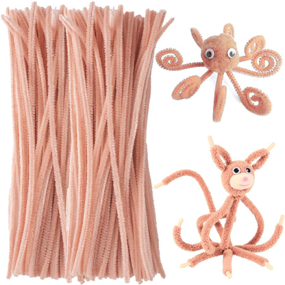 STSTR 100PCS Light Brown Pipe Cleaners, Christmas Tan Pipe Cleaners for Crafts, Solid Color Craft Supplies, Fuzzy Sticks Set for DIY Arts Crafts