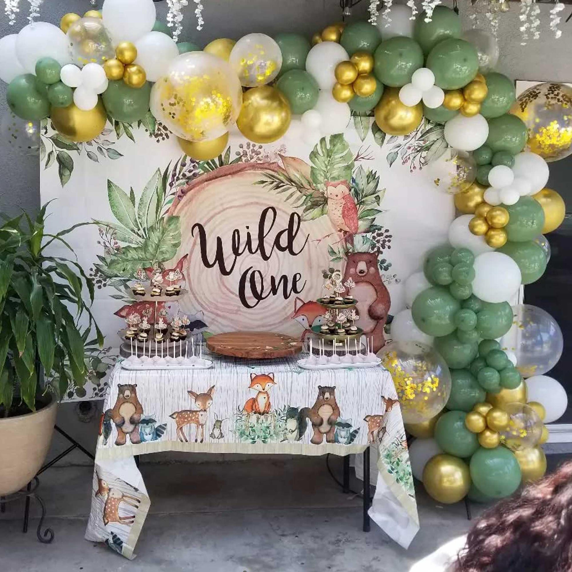 HEETON 3ct Woodland Plastic Tablecloth Creatures Fox Birthday Baby Shower Banner Wild One Welcome Baby Forest Animal Friends Garland Party Supplies
