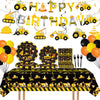 92 Pcs Construction 4th Birthday Party Supplies Dump Truck Theme Four Tableware Includes Hanging Swirl, Balloons, Plates, Table Cloth for Boys