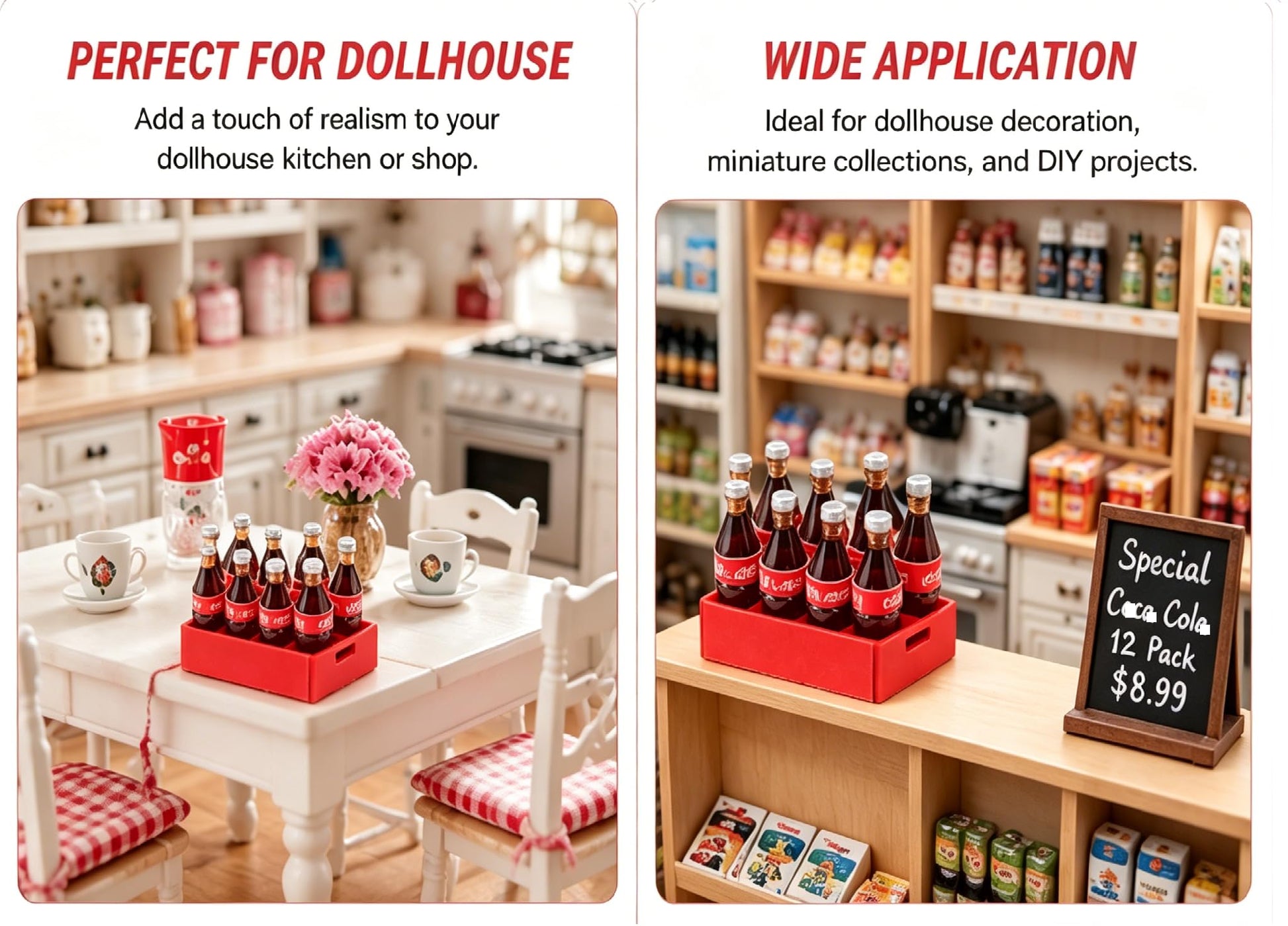 Dollhouse Miniature 12 Piece Soft Drink with Tray,1:12 Dollhouse Kitchen Accessories Miniature RC Car Coke Bottles with Tray - Resin Soft Drink Set